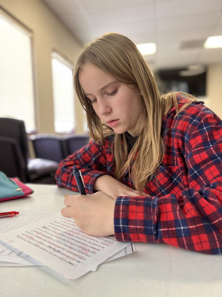 Girl doing school work